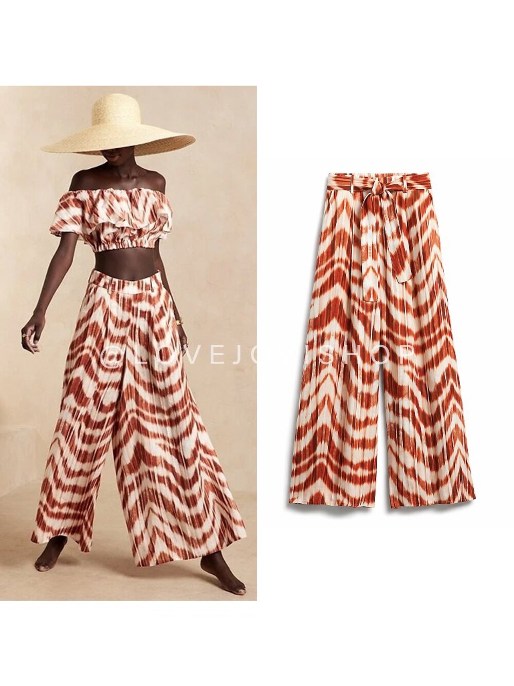 Boho Coastal | Banana Republic Linen Palazzzo Pants Meridian Rust Cream Tie Dye